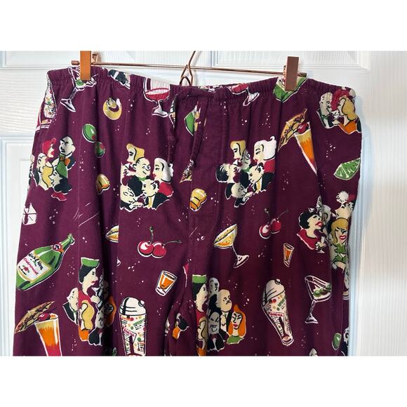 Nick & Nora Sleepwear Pants Mens XL Maroon Retro Cocktail Print Pajama Bottoms - Picture 2 of 6